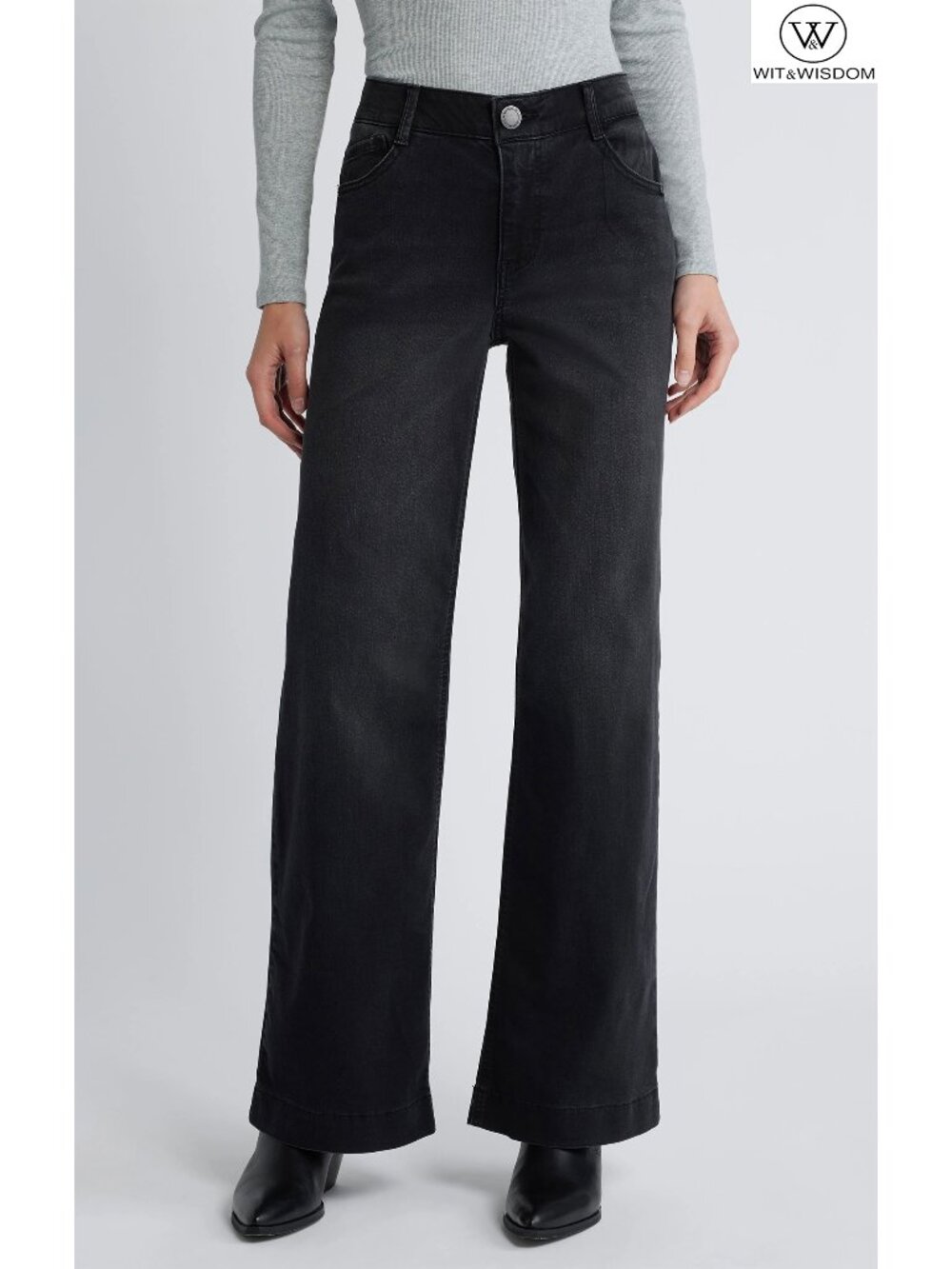 WIT & WISDOM NWT SAM HIGH RISE WASHED BLACK WIDE LEG JEAN. SIZE 4
